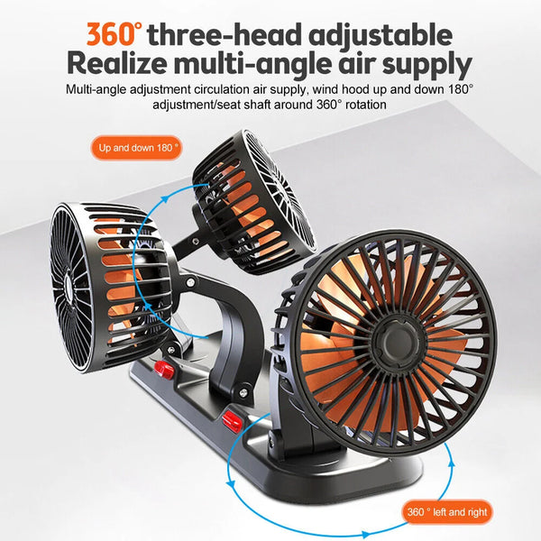 🌬️ 360° Triple Head Car Fan – USB/12V/24V Silent Air Cooler for Car &amp; Desk