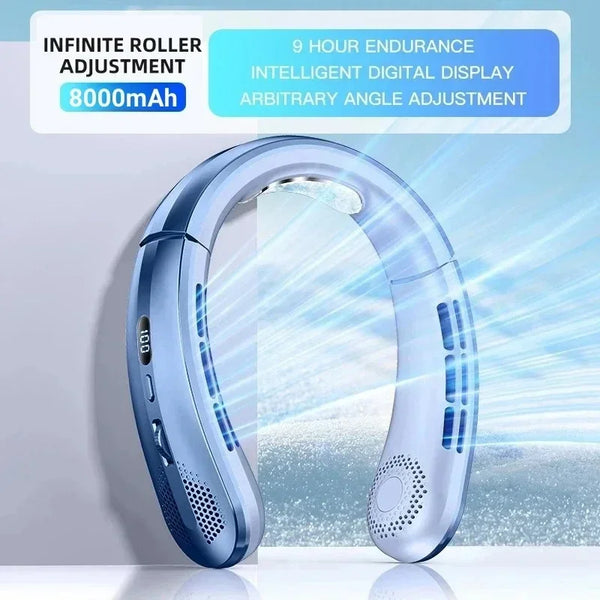 ❄️ 8000mAh USB Portable Bladeless Hanging Neck Fan – Hands-Free Cooling, Anywhere You Go!